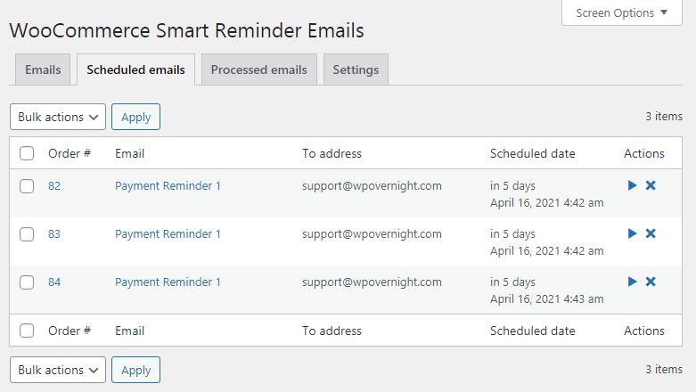 Scheduled reminder emails