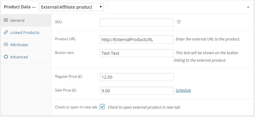 External Product Setting for Opening in new tab