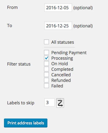 WooCommerce Address Labels Export By Status